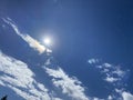 Blue Sky and puffy clouds.White, fluffy clouds in blue sky.Blue sky with clouds. Royalty Free Stock Photo