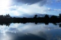 The blue sky and reflection.