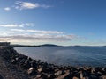 Scenic rocky shore of the St Lawrence river at Sept Iles, Quebec, Canada