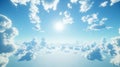 Blue Sky with Scattered Fluffy White Clouds and a Bright Sun Royalty Free Stock Photo