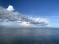 Blue sky and sea. Blue sky and clouds over sea horizon background with smooth wave water on the ocean. Summer sky or spring sky Royalty Free Stock Photo