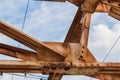 Blue sky seen through open rusted girders urban landscape