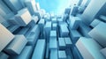 A blue sky is seen through a wall of white cubes, AI Royalty Free Stock Photo