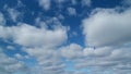 Blue sky with stratocumulus clouds and sun. Beautiful sky with clouds background. Timelapse.