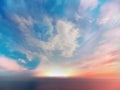 Blue sky summer pink sunset at night starry sky fluffy clouds sea dark blue moonlight universe cosmic background nature