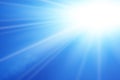 Blue sky sun flare background. Clear summer nature, sunlight weather. Sunshine glare rays, lens. Light sunny spring Royalty Free Stock Photo