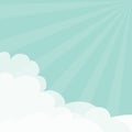 Blue sky. Sun light rays burst. Sunshine Fluffy Cloud in corners frame template. Cloudshape. Cloudy weather. Flat design. Backgrou