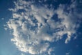 Blue sky with sunlight through the fluffy big white clouds Royalty Free Stock Photo