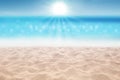 Blue sky and sunny day beautiful sandy beach and sand dune with blurry tropical blue sea against soft clouds , product display Royalty Free Stock Photo