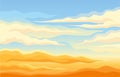 Blue sky with clouds over the yellow desert. Vector illustration. Royalty Free Stock Photo