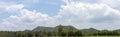 Blue sky with trees, clouds and mountains, sky background image, Panorama view Royalty Free Stock Photo