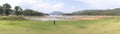 Blue sky with trees, clouds and mountains, sky background image, Panorama view Royalty Free Stock Photo