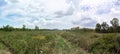 Blue sky with trees, clouds and mountains, sky background image, Panorama view Royalty Free Stock Photo