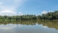 Blue sky and trees reflections on the lake