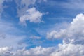 Blue sky with unusual clouds of different shapes and densities . Beautiful Background. Royalty Free Stock Photo