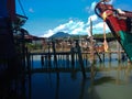 Blue sky village jetty Royalty Free Stock Photo