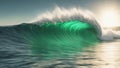 blue sky and water tsunami illustration, depicting the movement and the speed of water. The wave is curved and green