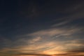 Blue sky in white  cirrus cloud  in the patterns of sunset light and shadows Royalty Free Stock Photo