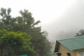 Kasauli.Smoky Weather.Blue Sky, White Cloud and Green Tree. Royalty Free Stock Photo