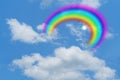 Blue sky and white cloud  with rainbow from reflection in water Royalty Free Stock Photo