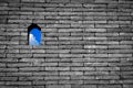 Blue sky with white cloud small window or hole on black and whit Royalty Free Stock Photo