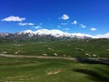 Blue Sky White Cloud Snow Mountain Green Grassland Royalty Free Stock Photo