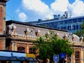 Blue sky above an iconic landmark building in Budapest by the Western Train Station