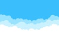 Blue sky with white clouds background. Border of clouds. Simple cartoon design. Flat style vector illustration Royalty Free Stock Photo