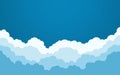 Blue sky with white clouds background. Cartoon flat style design. Vector illustration Royalty Free Stock Photo