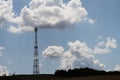 blue sky with white clouds on the background of the TV tower of the city of Kokshetau