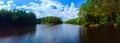 Blue sky and white clouds. Beautiful nature background. Summer vibes. Panoramic view