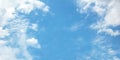 Blue sky and white clouds or cloudscape. With empty or copy space in the middle center. Royalty Free Stock Photo