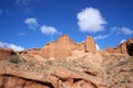 Blue sky white clouds and colorful Wensu Grand Canyon in Autumn