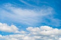 Blue sky and white clouds on day time for use background. Bright blue sky, white clouds and soft wind blowing in summer Royalty Free Stock Photo