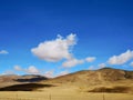 Blue sky, white clouds and earth mountains in Tibet