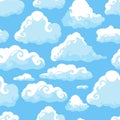 Blue sky with white clouds. Hand drawn seamless pattern. Vector illustration in cartoon style Royalty Free Stock Photo