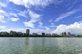 Blue sky, white clouds, lake view in the city Royalty Free Stock Photo