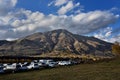 Blue sky, white clouds and mountains in Hemu Village, Kanas, Northern Xinjiang