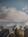 blue sky white clouds mountains in the snow Royalty Free Stock Photo