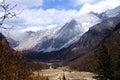 Blue Sky with White clouds over the lake and snow mountain Royalty Free Stock Photo