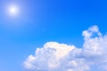 Blue sky with white clouds. rain clouds and sunshine on sunny summer or spring day. Royalty Free Stock Photo