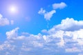 Blue sky with white clouds. rain clouds and sunshine on sunny summer or spring day Royalty Free Stock Photo