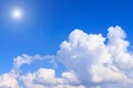 Blue sky background with white clouds. rain clouds and sunshine on sunny summer or spring day. Royalty Free Stock Photo