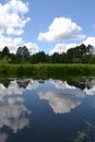 Blue sky and white clouds reflected in the river Royalty Free Stock Photo