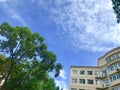 Blue sky and white clouds and school buildings Royalty Free Stock Photo