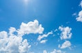 Blue sky and white clouds with sunlight on sunny day. World ozone day concept. Blue sky background for international day for the Royalty Free Stock Photo