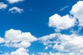 Blue Sky with White Clouds, Sunny Cloudy Sky Texture Background, Fluffy Clouds Pattern, Sunny Cumulus Royalty Free Stock Photo