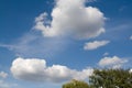 Blue sky, white clouds and the tops of trees on a day Royalty Free Stock Photo