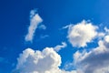 Blue sky with white cumulus clouds. Banner. Background. Nature wallpaper. Sunny weather forecast. Religion concept