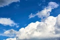 Blue sky with white cumulus clouds. Banner. Background. Nature wallpaper. Sunny weather forecast. Religion concept. Heaven